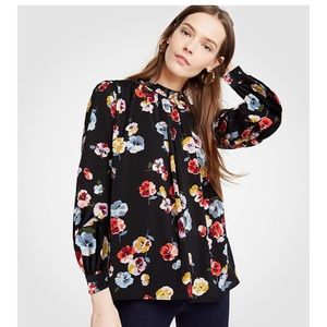 Ann Taylor Tie Neck Winter Floral Blouse - XS